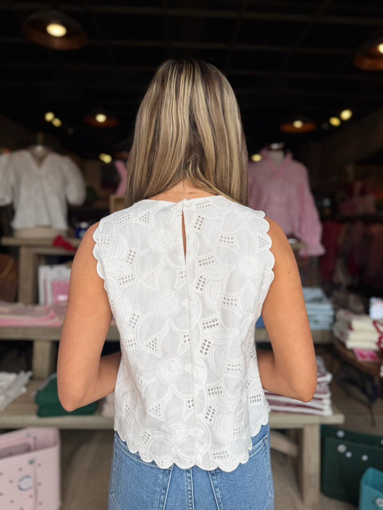 White Eyelet Cotton Scallop Top