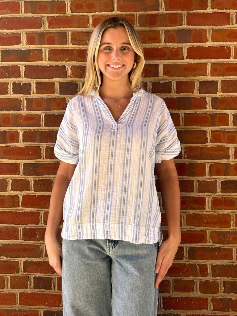 Cloud Gauze Shirt Sea Salt Stripe