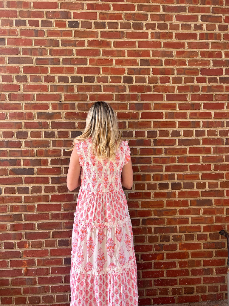 Ward Smocked Midi Pink Dress