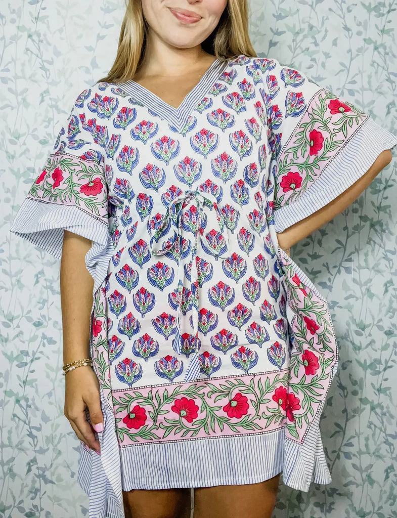 Blueberry Blooms Swim Caftan Dress