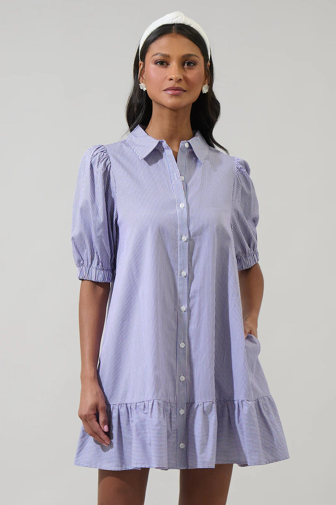 Fannie Striped Levy Button Down Shift Dress