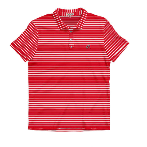 UGA Standing Dawg White, Red & Black Beech Stripe Polo