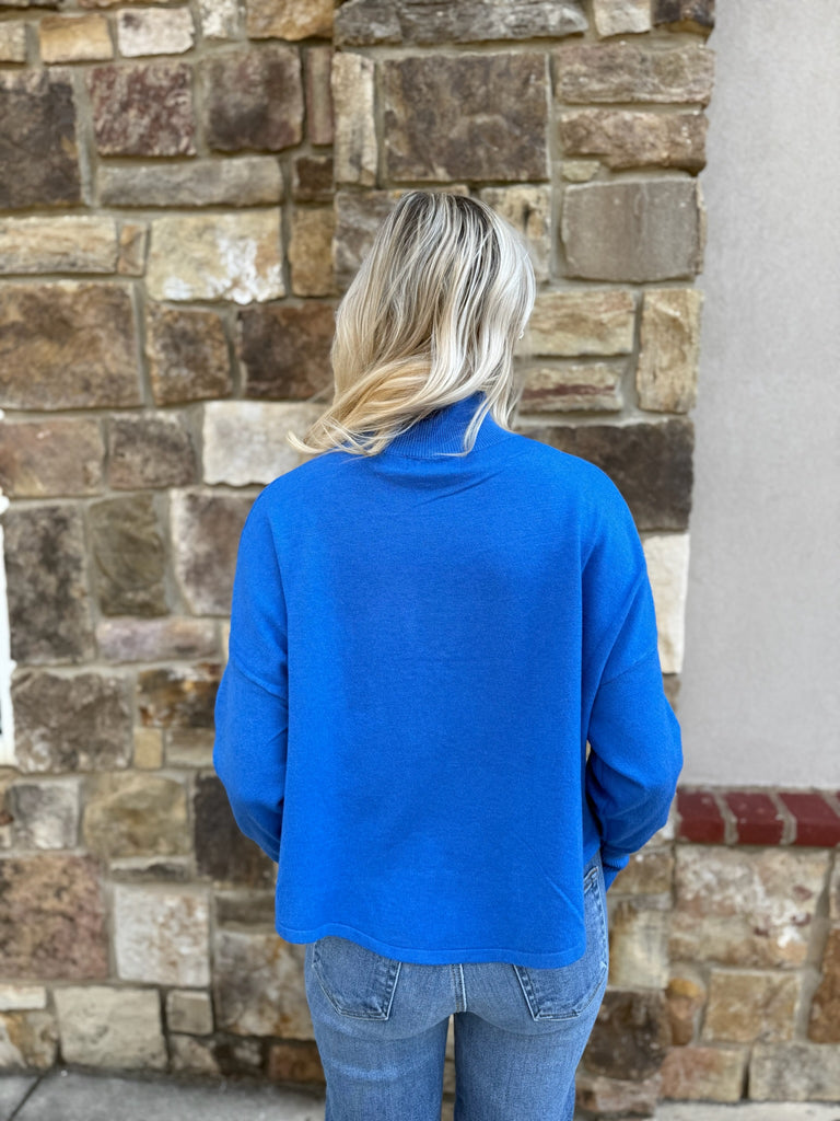 Blue Button Detailed Sleeve Knit Sweater