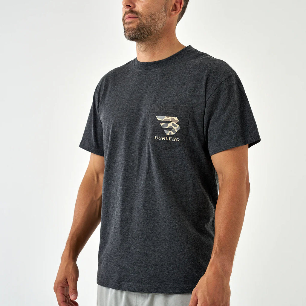 Flying B Deer Camo Logo SS Pocket Tee Heather Black