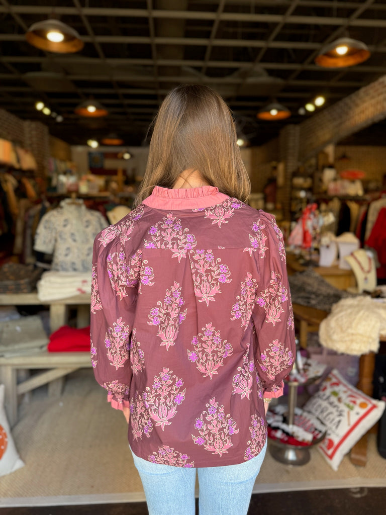 Burgundy Floral Detail Top
