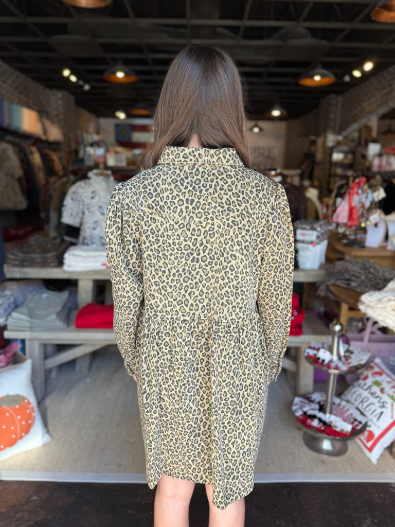 Denim Leopard Mini Dress
