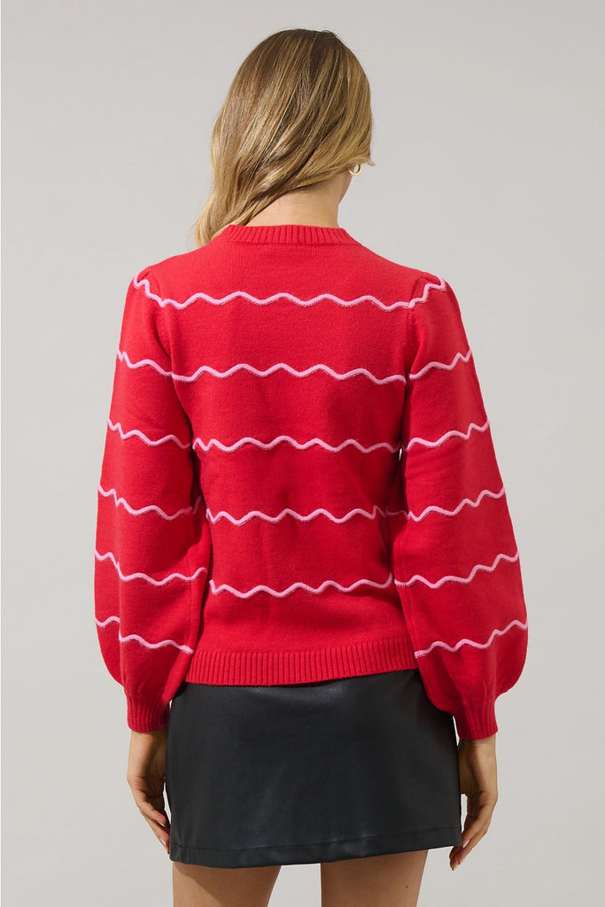 Red Maeverly Wavy Stripe Balloon Sweater