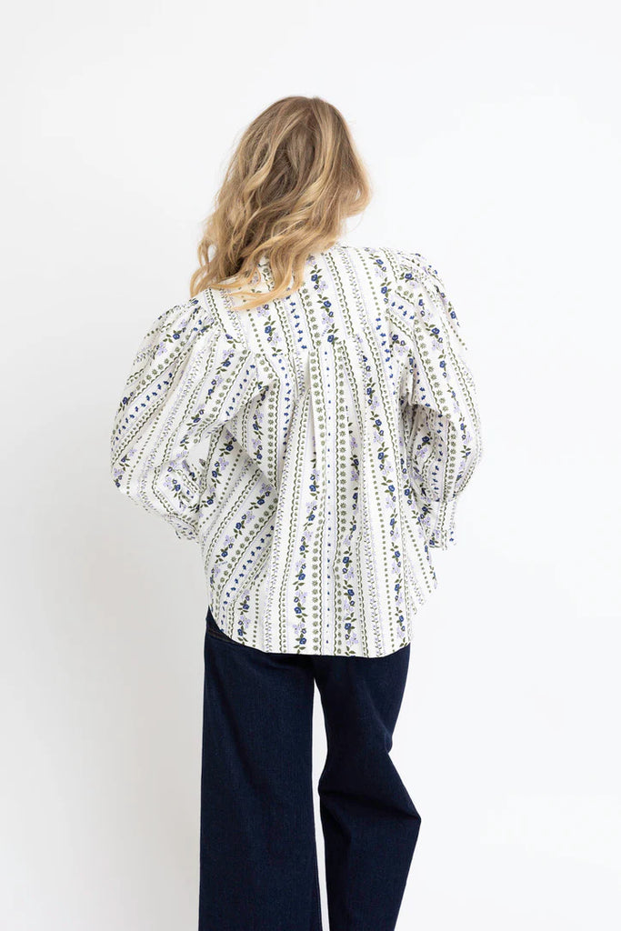 Olive French Floral Button Up Puff Sleeve Top