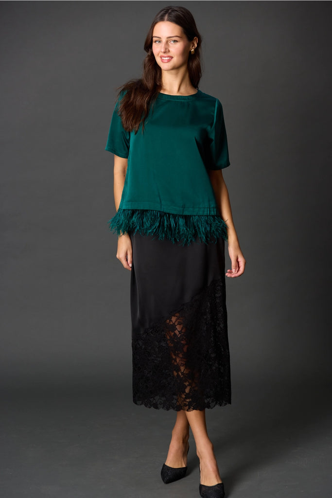 Satin Feather Trim Top