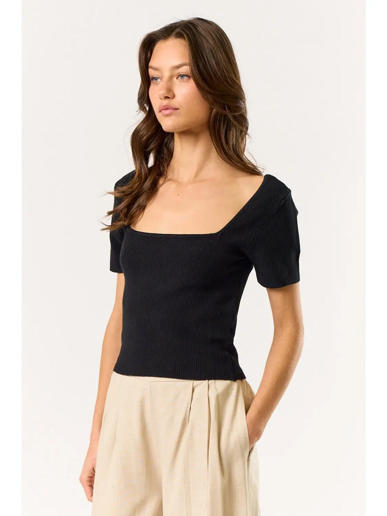 Black Square Neck Sweater Top