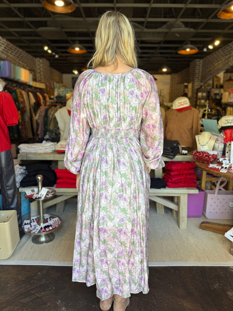 Tencel Floral Smocked Button Down Maxi Dress