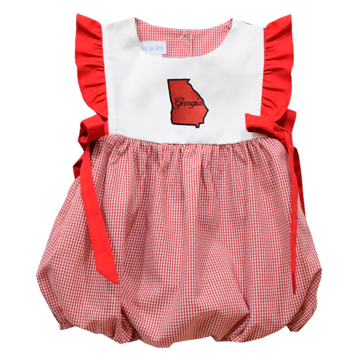 Georgia Embroidered Red Gingham Bubble