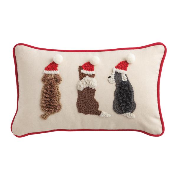 Christmas Dog Hooked Wool Pillow
