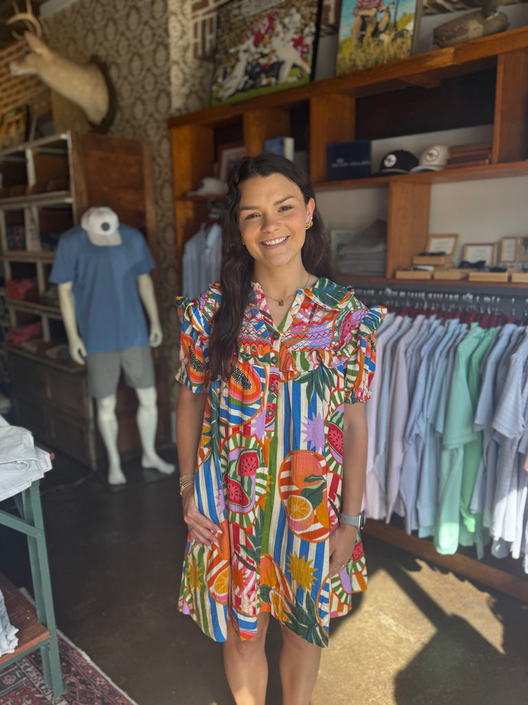 FINAL SALE - Tropical Island Fruit Stitch Peter Pan Dress