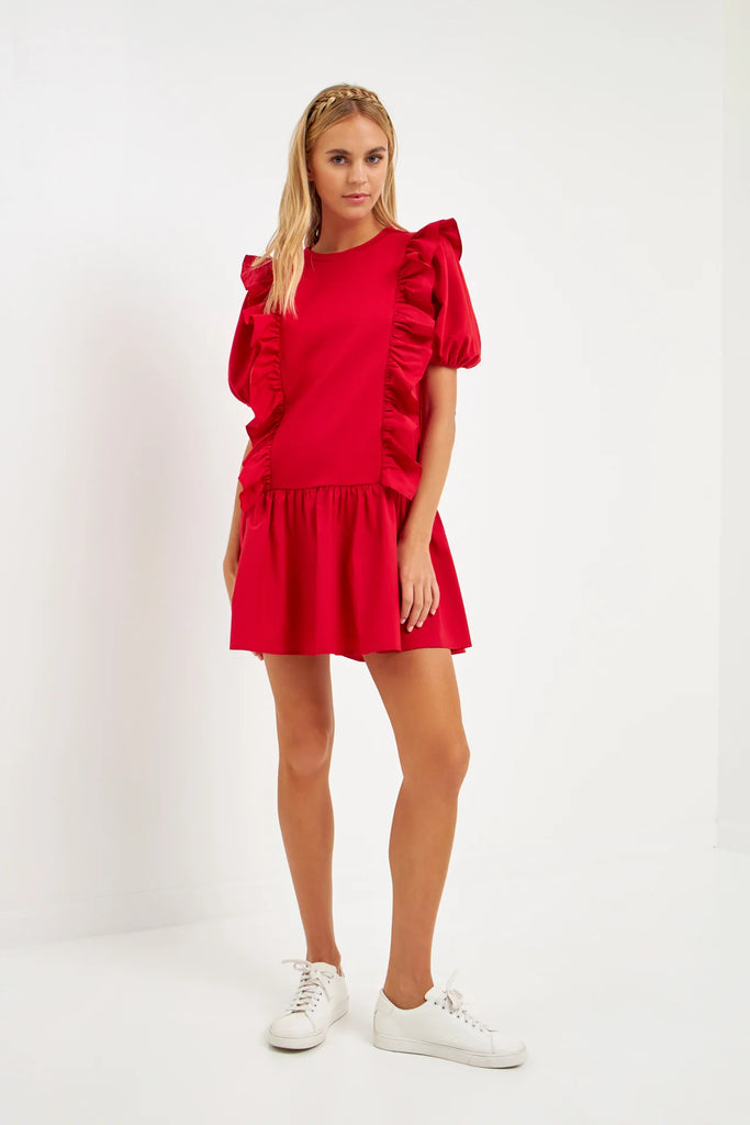 Mixed Media Ruffle Detail Dress