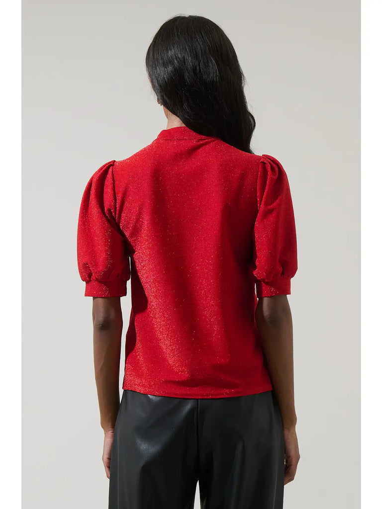 Lisette Shimmer Bow Tie Red Top