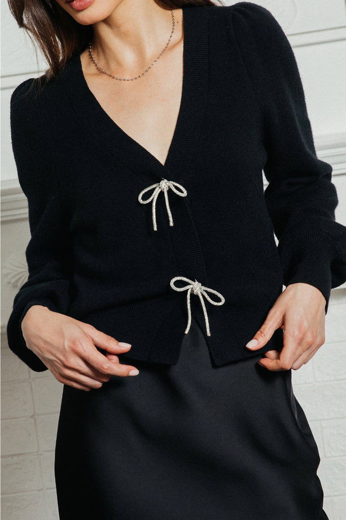 Bow Detail Puff Sleeve Cardigan
