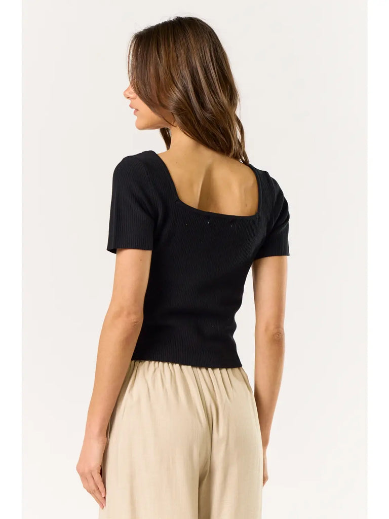 Black Square Neck Sweater Top