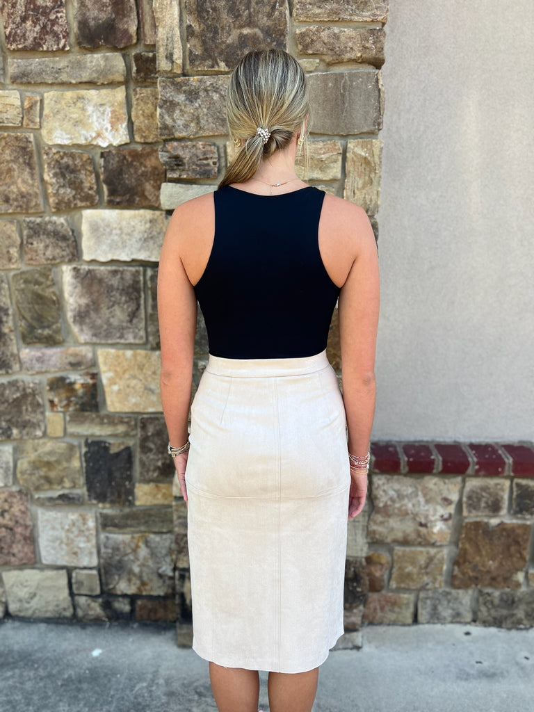 FINAL SALE - Cream Suede Midi Skirt