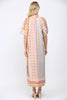 Beige Patchwork Print V-Neckline Kaftan Style Dress