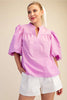 China Collar V-Neck Bubble Sleeve Poplin Top