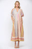 Beige Patchwork Print V-Neckline Kaftan Style Dress