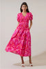 Prissa Ikat Brenty Smocked Midi Dress Magenta