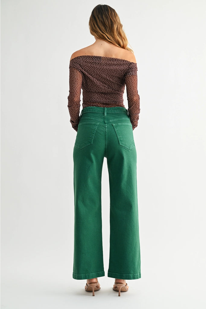 Green Patch Pocket Wide Leg Pant