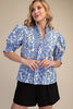 Katie Ruffle V-Neck Smocked Puff Sleeve Blouse