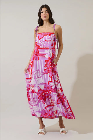 FINAL SALE - Red & White Barba Floral Veth Maxi Dress Empire South FINAL SALE - Red & White Barba Floral Veth Maxi Dress Empire South