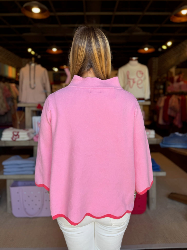 Scallop Edge Detail Mock Neck Sweater