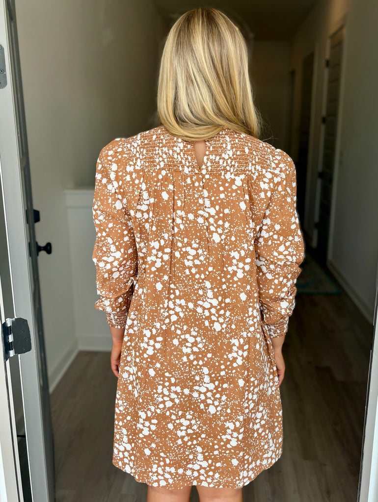 FINAL SALE - Tan Spots Bennington Smocked Dress