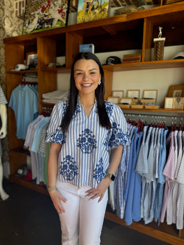 Blue Ric Rac Gingham Top