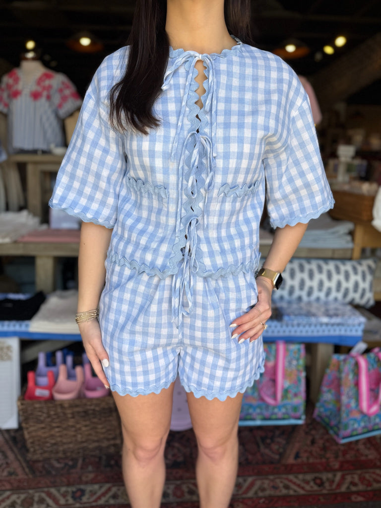 Blue Ric Rac Gingham Top