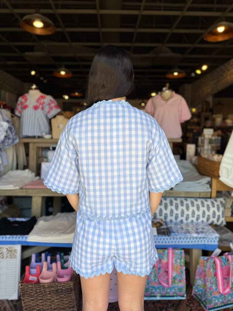 Blue Ric Rac Gingham Top