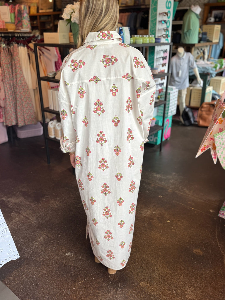 Ivory Digital Floral Shirt Maxi Dress