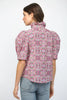 Pink Multi Puff Sleeve Ruffle Neck Top