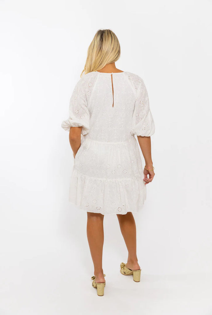 White Eyelit Bow Tier Dress