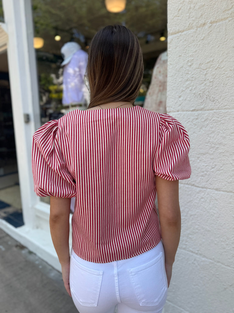 Red & White Stripe Front Tie Top
