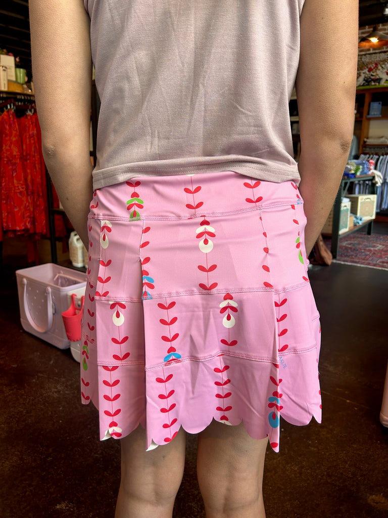 Pink Floral Vine Scallop Skort