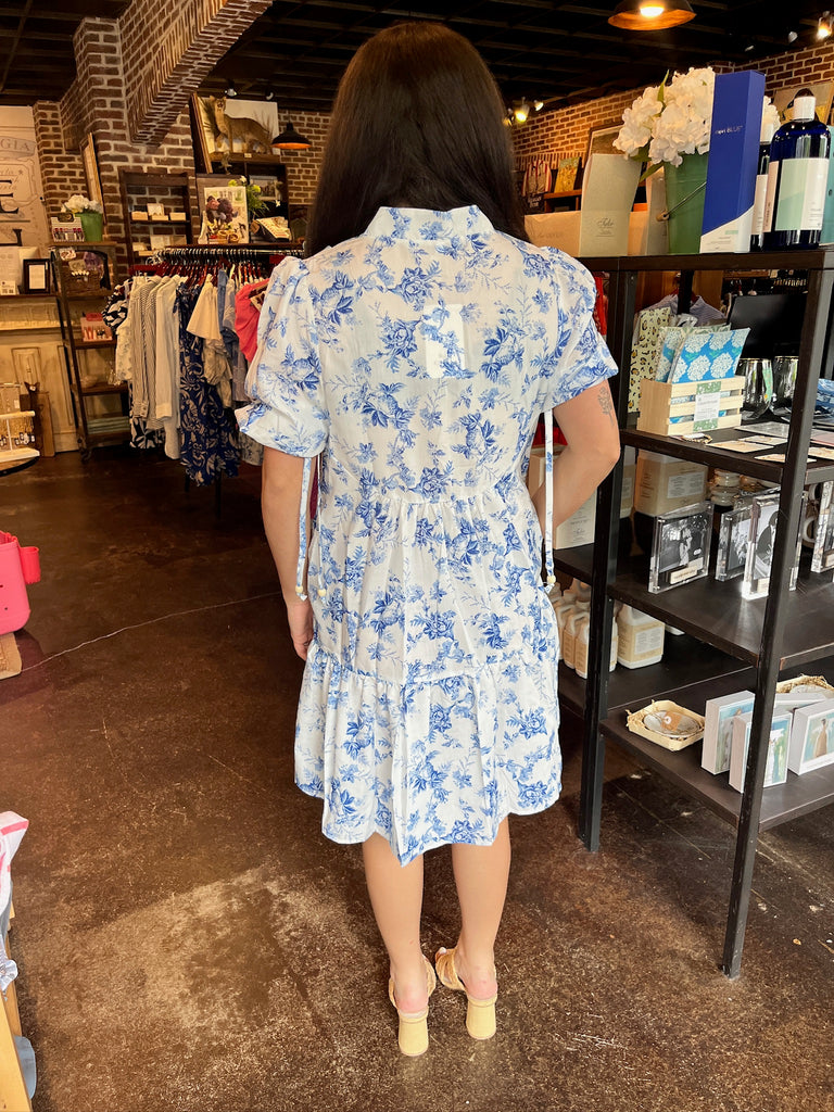 Blue Floral Boho Tiered Babydoll Dress