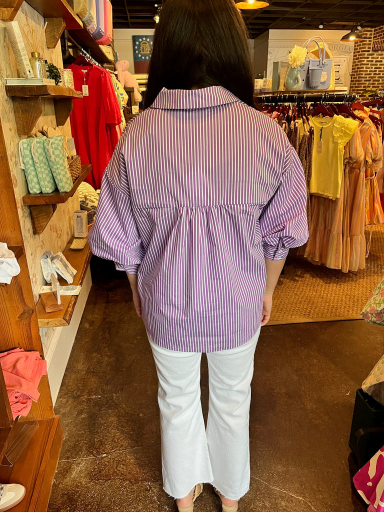 Lavender Striped Balloon Sleeve Top