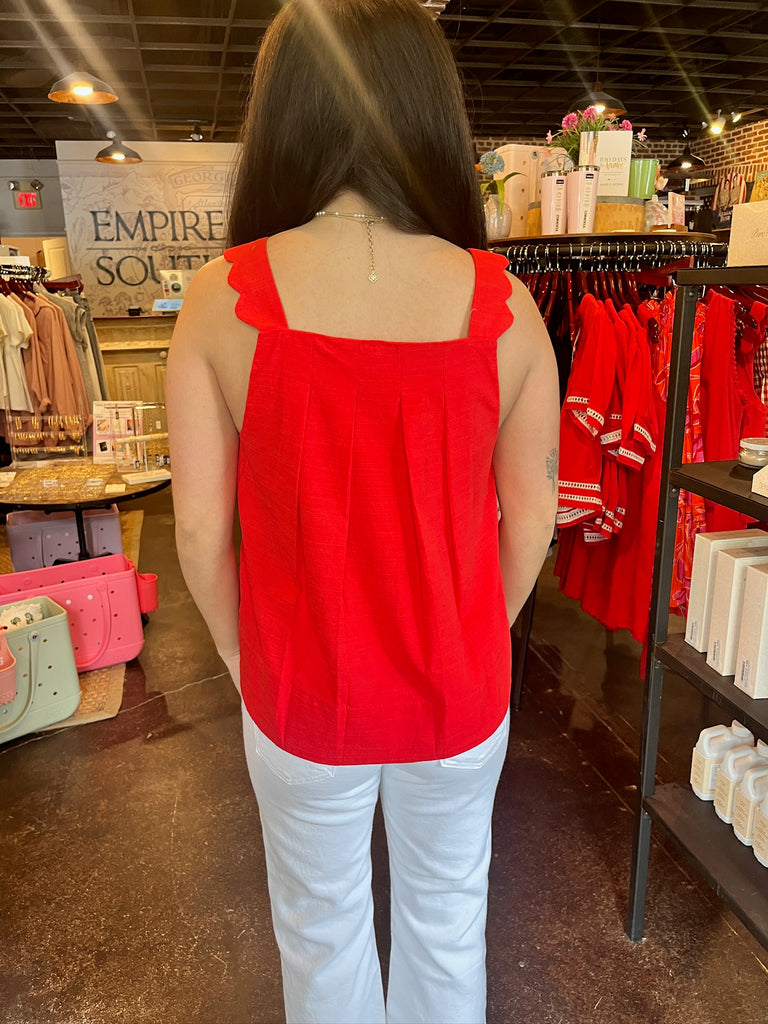 Solid Red Scallop Shoulder Top