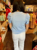 Blue Shirring Sleeve Knit Top