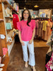 Fuchsia Ruffle Sleeve Poplin Top