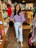 Lavender Striped Balloon Sleeve Top