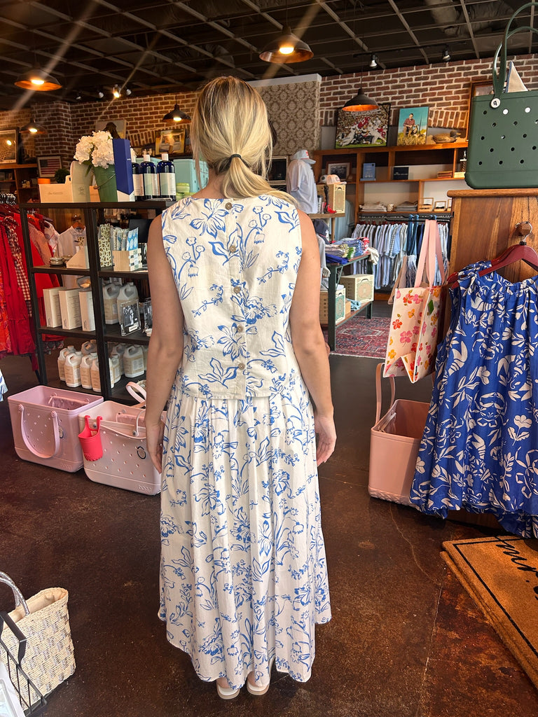 Floral Accent Top Cream Blue