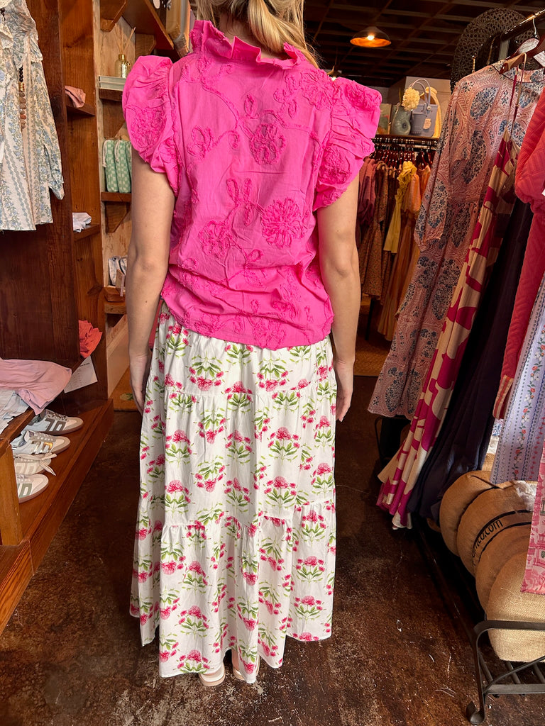 Floral High Waist Tiered Midi Skirt