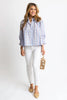 Periwinkle Floral French Vine Button-Up Top With Ruffle Slv