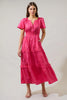 Magenta Cerise Floral Palmer Poplin Tiered Maxi Dress